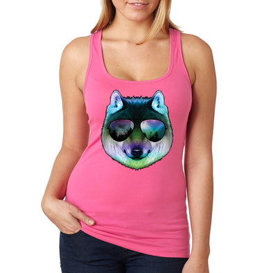 XtraFly Apparel Women's Night Wolf Pack Nature Zoo Cosmic Fox Animal Forest Coyote Sunglasses Galaxy Beach Summer Vacation Party Racerback