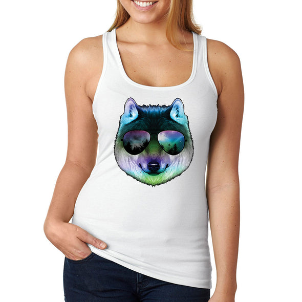 XtraFly Apparel Women's Night Wolf Pack Nature Zoo Cosmic Fox Animal Forest Coyote Sunglasses Galaxy Beach Summer Vacation Party Racerback