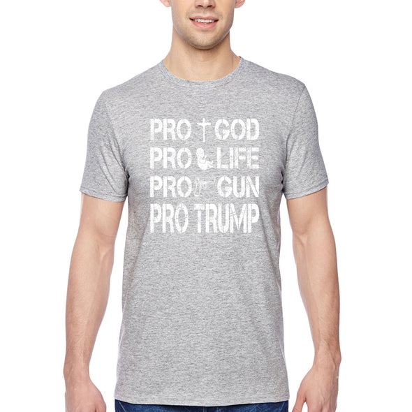 XtraFly Apparel Men's Tee Pros Trump 2024 God Life Gun Religious 2nd Amendment American Flag Pride Patriot Republican MAGA Crewneck T-shirt