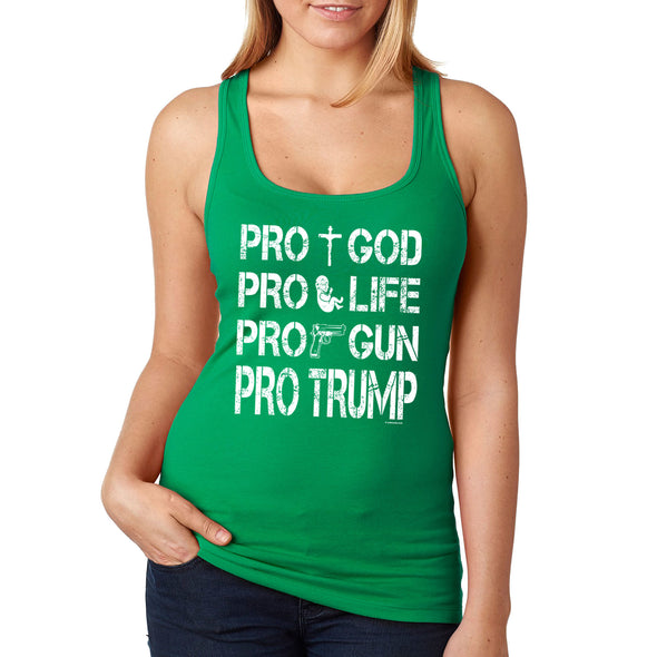 XtraFly Apparel Women's Pros Trump 2024 God Life Gun Religious 2nd Amendment American Flag Pride Patriot Republican MAGA Patriotic Racerback