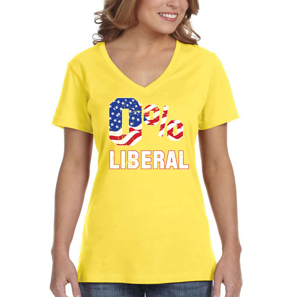 XtraFly Apparel Women's 0% Liberal Trump 2024 Republican Conservative American Pride Flag Patriot 4th July MAGA 2nd Amendment V-neck T-shirt