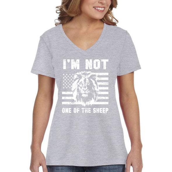 XtraFly Apparel Women's Not One Of Sheep Lion American Flag Patriot 4th July Fourth Trump 2024 MAGA 2nd Amendment DeSantis V-neck T-shirt