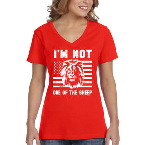 XtraFly Apparel Women's Not One Of Sheep Lion American Flag Patriot 4th July Fourth Trump 2024 MAGA 2nd Amendment DeSantis V-neck T-shirt