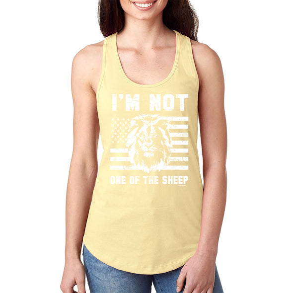 XtraFly Apparel Women's Not One Of Sheep Lion American Flag Patriot Pride 4th July Fourth Trump 2024 MAGA 2nd Amendment DeSantis Racerback