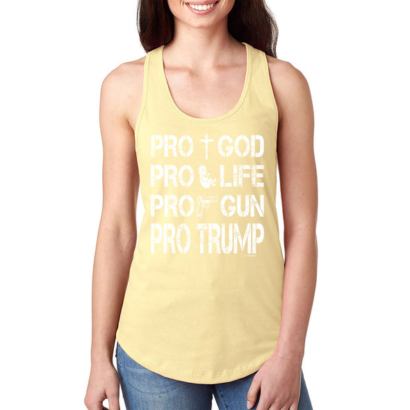 XtraFly Apparel Women's Pros Trump 2024 God Life Gun Religious 2nd Amendment American Flag Pride Patriot Republican MAGA Patriotic Racerback