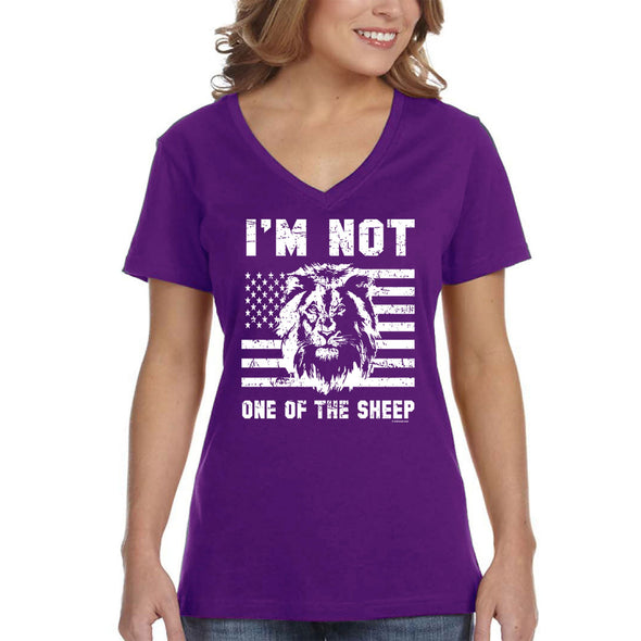XtraFly Apparel Women's Not One Of Sheep Lion American Flag Patriot 4th July Fourth Trump 2024 MAGA 2nd Amendment DeSantis V-neck T-shirt