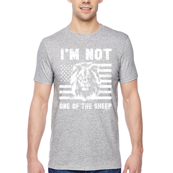 XtraFly Apparel Men's Tee Not One Of Sheep Lion American Flag Patriot 4th July Fourth Trump 2024 USA 2nd Amendment DeSantis Crewneck T-shirt