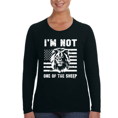 XtraFly Apparel Women's Not One Of Sheep Lion American Flag Patriot 4th July Fourth Trump 2024 2nd Amendment DeSantis Long Sleeve T-Shirt