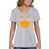 XtraFly Apparel Women's Jack O Lantern Mask Pumpkin Spice Social Distance Distancing Halloween Costume Trick Treat Boo Ghost V-neck T-shirt