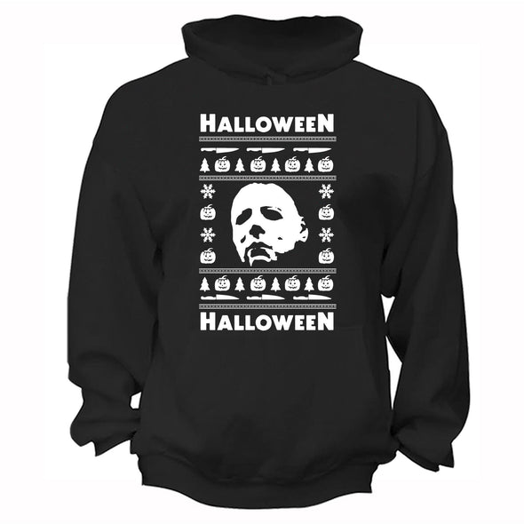 XtraFly Apparel Men Women's Halloween Christmas Ugly Xmas Sweater Scary Horror Movie Pumpkin Slasher Costume Trick Treat Holiday Tree Hoodie