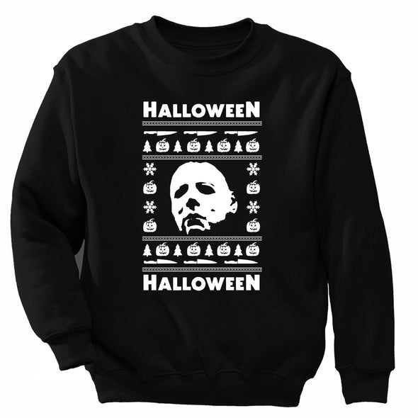 XtraFly Apparel Men Women's Halloween Christmas Ugly Xmas Sweater Scary Horror Movie Pumpkin Slasher Costume Trick Treat Holiday Sweatshirt