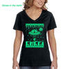 XtraFly Apparel Women's Alien Abducting Reindeer Glow Dark Christmas Sweater UFO Alien Space Galaxy Mars Rocket Xmas Holiday V-neck T-shirt