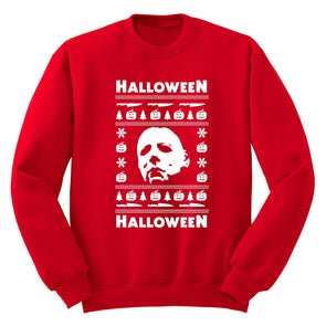 XtraFly Apparel Men Women's Halloween Christmas Ugly Xmas Sweater Scary Horror Movie Pumpkin Slasher Costume Trick Treat Holiday Sweatshirt