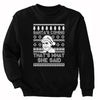 XtraFly Apparel Men Women's Santa's Coming That's What She Said Ugly Christmas Sweater Office Funny Party Holiday Gift Tree Snow Sweatshirt
