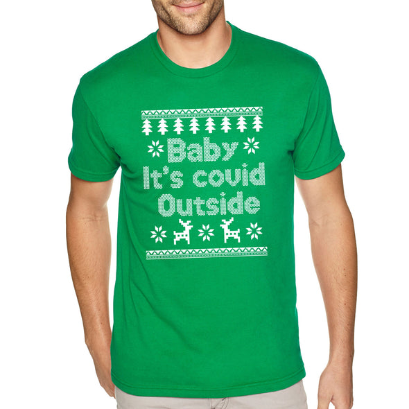 XtraFly Apparel Men's Tee Baby It's Cold Outside Social Distancing Distance Quarantine Reindeer Snowflake Christmas Xmas Crewneck T-shirt